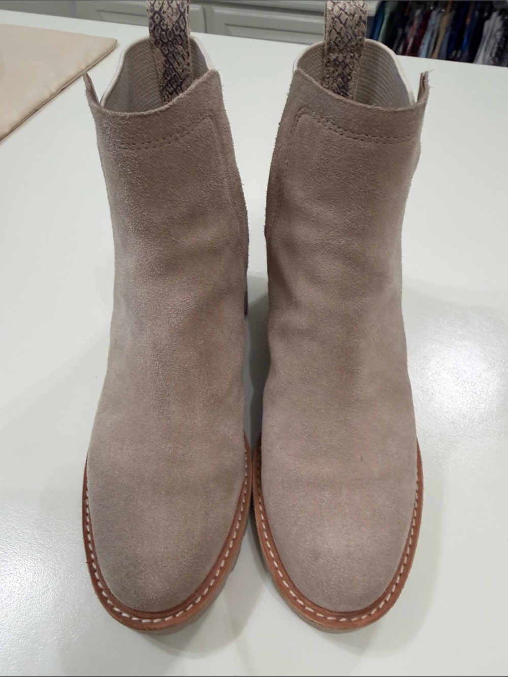 Dolce Vita Taupe Suede Chelsea Ankle Boots
